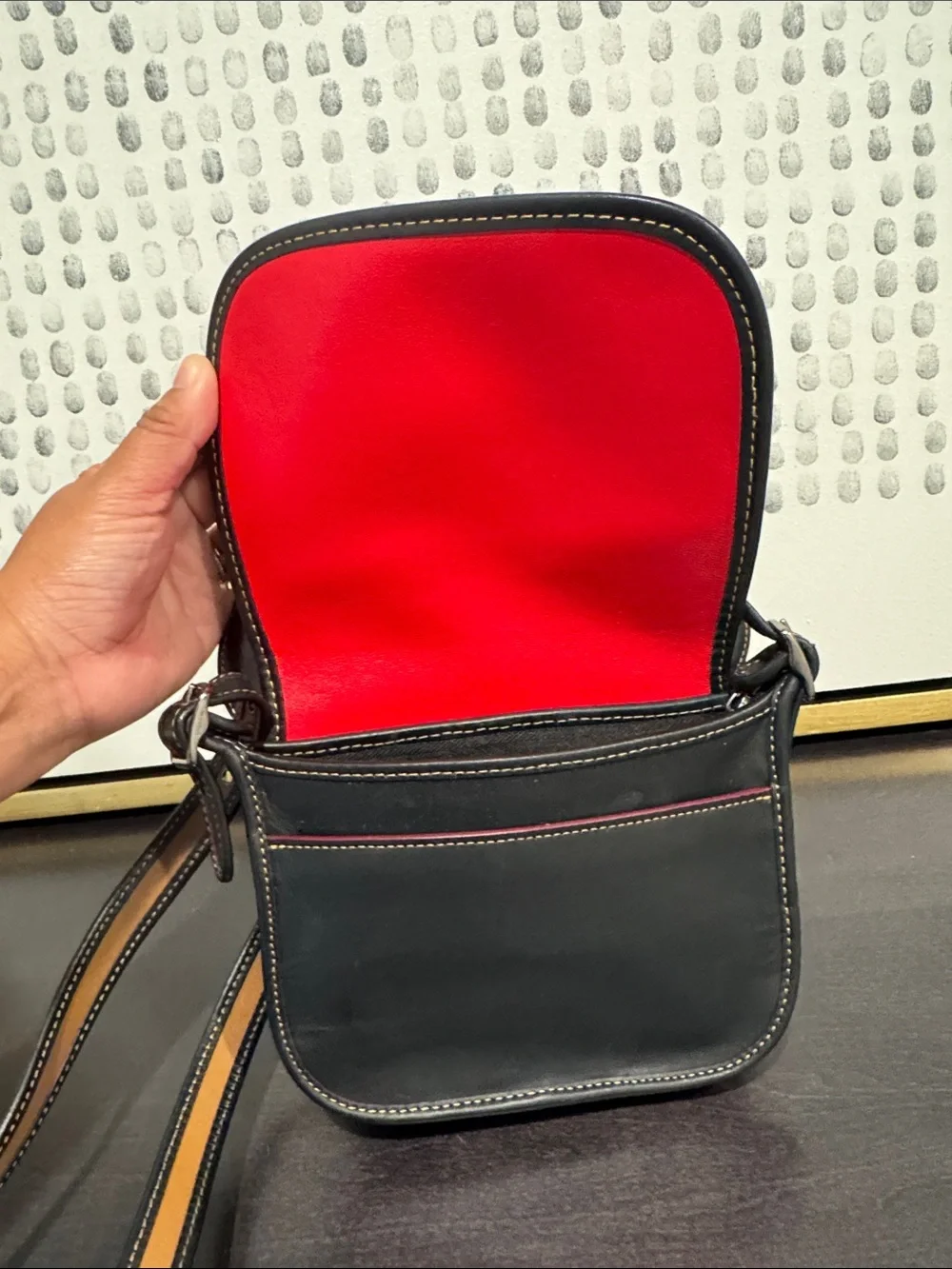 Black Leather Crossbody with Playful Ear Detail
